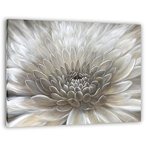 Yihui Arts Wall Art Botanical Pictures Brown and Cream Flowers Oil Painting Floral Artwork on Wrapped Canvas for Living Room Decor