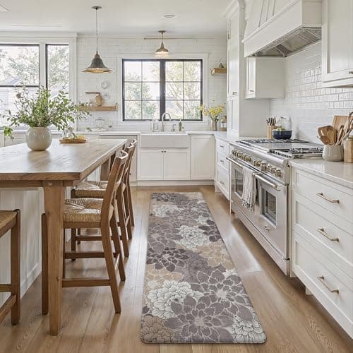 GENIMO Anti Fatigue Kitchen Runner Mats for Floor, Cushioned Standing Mats | 23"x71" , Coffee Brown vintage floral rug set, waterproof, non slip,