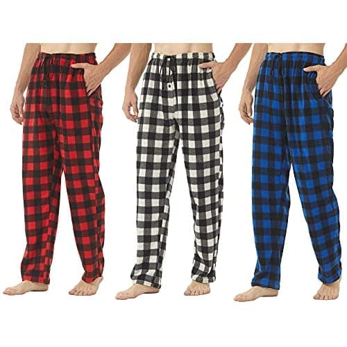 2-3 Pack Mens Pajama Pants Mens Fleece Plaid Lounge Pajama Bottoms Sleepwear Pjs with Pockets