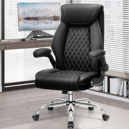 BestGlory Office Chair, Ergonomic High Back Home Office Desk Chair, Big and Tall Breathable Leather Office Chair with Lumbar Support Flip-Up Armrests,