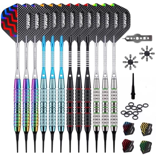 Turnart Darts Plastic Tip 12 Pcs 18 Grams Professional Soft Tip Darts Set | Darts Set for Electronic Dartboard with 50 Extra Tips 24 Flights 2 Flight