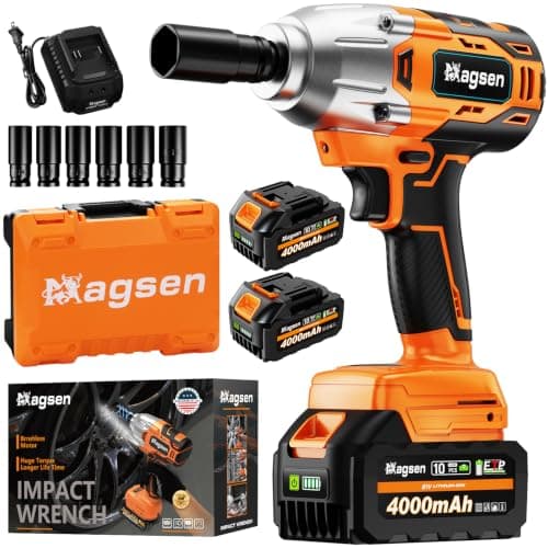Cordless Impact Wrench 700 FT-LBS(950N.m) 1/2 Impact Gun High Torque Electric Impact Driver Cordless Impact Wrench with 21V 2x4.0Ah Battery 6