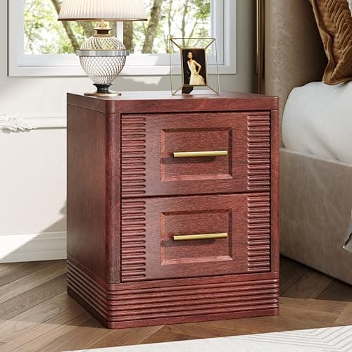 RECHHX Farmhouse Nightstand with 2 Drawer Storage, Thermoformed Bedside Tables for Bedroom, End Table with Curved Side Panels for Living Room, Rustic