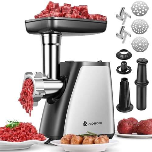 AAOBOSI Electric Meat Grinder, 2800W Max Meat Mincer & Sausage Stuffer, 2 Blades, 3 Grinding Plates, Kubbe Kit, Stainless Steel Food Grinder for Home