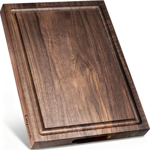 Empune Black Walnut Wood Cutting Boards for Kitchen Wooden Cutting Board with Handle, Chopping Board with Built-in Juice Groove & Well, Heavy-duty