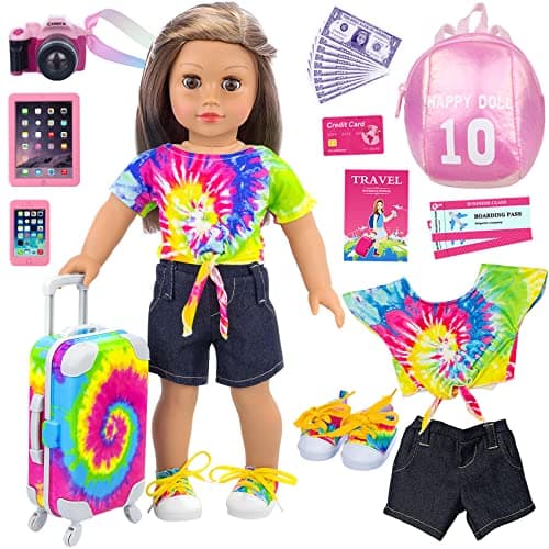 Ecore Fun 18 inch Girl Doll Accessories Suitcase Travel Luggage Play Set | 23 Pcs 18" Doll Carrier Storage, Including Suitcase Camera Cell Phone Shoes