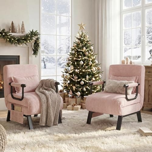 TYBOATLE Sleeper Chair Bed Set of 2, Folding Futon Sofa Bed, Pink | Comfy, Small, Cozy, Convertible, 5 in 1, Adjustable Backrest, Side Pockets,