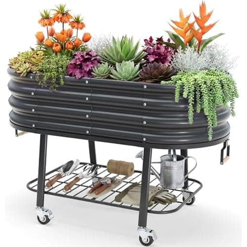 KING BIRD Large Raised Garden Bed with Legs Galvanized Elevated Planter Box 47.2x23.6x29.9 in for Backyard, Patio, Balcony, Dark Grey