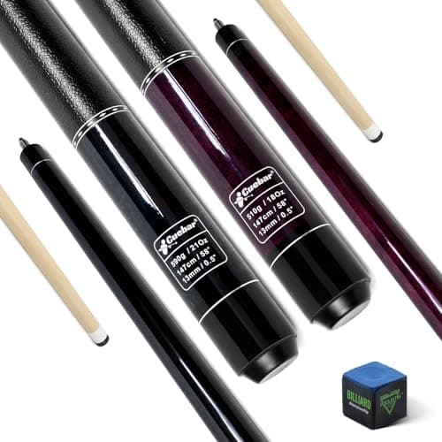 Pool Cues Set of 2, 58" 2-Piece Maple Billiard Sticks for Adults | 2 Distinct Weights & Colors for Group Play. Low-Deflection Shafts. Non-Slip Leather