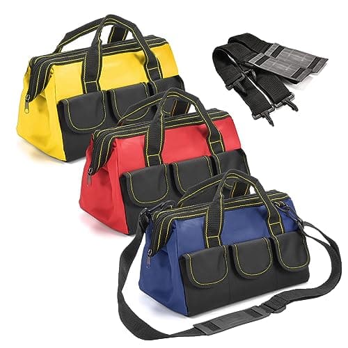 3-Pack 13 Inch Tool Bags, Waterproof Zipper, Heavy Duty Material for Tool Organizer & Storage, Electrician, Carpenter, HVAC (Shoulder Strap)