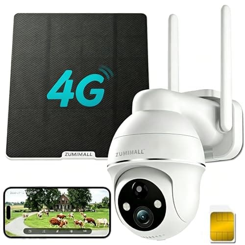 ZUMIMALL 4G LTE Cellular Security Camera, No WiFi Outdoor Camera Wireless, Solar Powered Off Grid Cameras, 360° Live View, 2K Color Night Vision, PIR