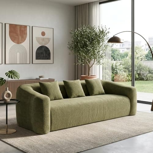 Hyfirm Boneless Cloud Couch for Living Room Deep Seat Memory Foam Sofa | Organic Modern Curved-Back Design 3-Seater Couch Pet-Friendly Chenille
