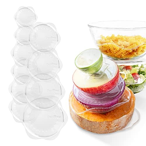 DeliOne Silicone Stretch Lids for Kitchen Food Storage – Durable, Reusable + Expandable Bowl Covers for Cup or Square Containers, Freezer,