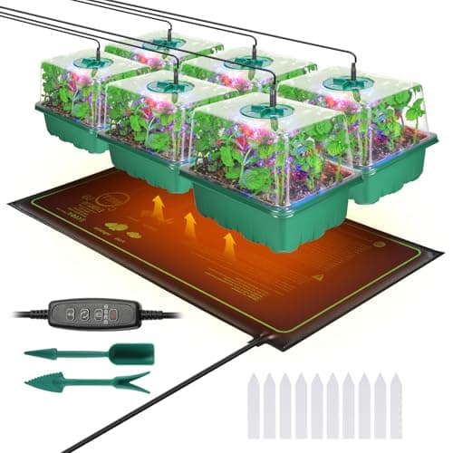 Seed Starter Trays with Grow Lights and Heat Mat, 72 Cells Seed Starter Kit with Lights, 3 Lighting Mode, 4 Timing Set, Germination Kit for Seed