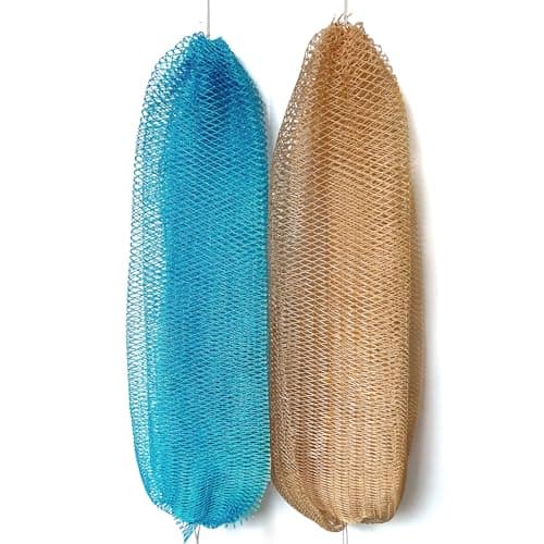 African Net Sponge Authentic, 2 Pieces African Exfoliating Net Sponge with Knots, Quick-Drying Body Scrub Net, Bath Washcloth Loofah for Women and Men