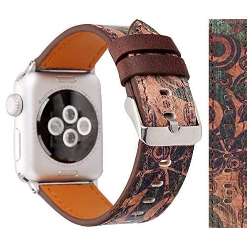 for Apple Watch Band 49mm 46mm 45mm 44mm 42mm 41mm 40mm 38mm, [Coloured Drawing Pattern] Retro Leather Watch Strap Replacement Wristband for iWatch