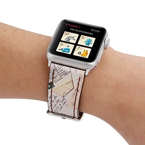 for Apple Watch Band 49mm 46mm 45mm 44mm 42mm 41mm 40mm 38mm, [Coloured Drawing Pattern] Retro Leather Watch Strap Replacement Wristband for iWatch