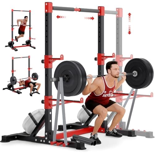 YOLEO Smith Machine & Squat Rack Combo, Multi-Functional Power Racks with Adjustable Width & Pull-Up Bar, Cable Crossover Power Cage, Independent