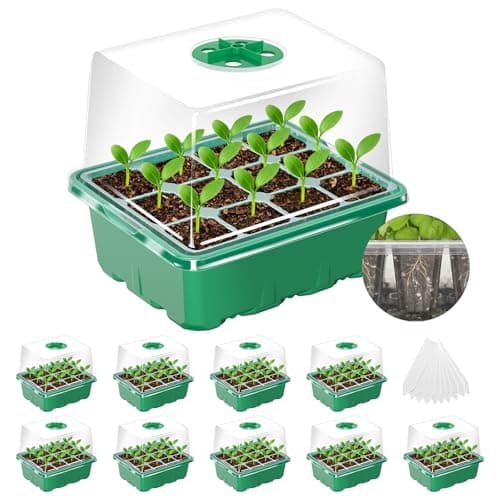 MIXC Seed Starter Tray with Elevated Lid, 120 Cells Seed Starter Kit with Adjustable Humidity Dome, Drainage Hole, Clear Heightened Lids for Indoor