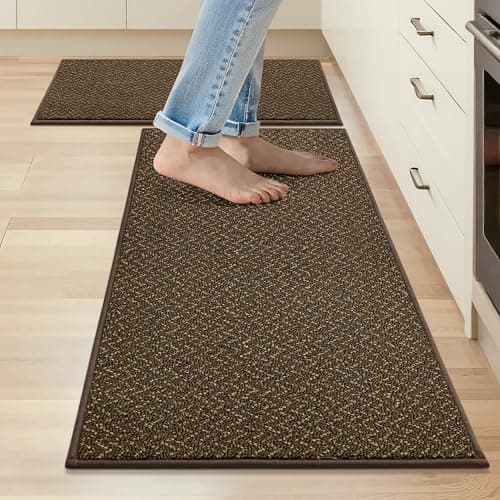 COSY HOMEER Kitchen Rugs Set of 2 Non-Slip Washable Kitchen Floor Mat Brown | Absorbent Kitchen Mat for Floor,Stain Resistant Runner Rug for