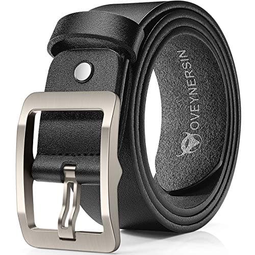 Men's Belt - Black Leather Dress Belts Man Full Grain Genuine 1.5 Inch Wide Big Size Duty Thick Large Jeans Casual Heavy Work Silver 40" to 48" Waist