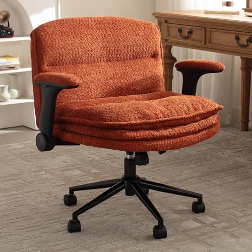 Dowinx Criss Cross Chair with Adjustable Flip-up Arms and Wheels, Comfort Ergonomic Office Desk Armchair with 3 Layer Cushions, Wide Seat Vanity Chair