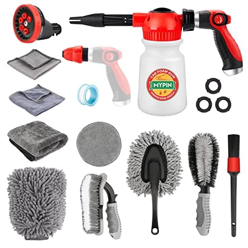 MYPIN Car Wash Foam Gun Set, Foam Cannon, Adjustable Hose Wash Sprayer with 2.5 to 6 Bars Foam Blaster, with Nozzles, Wash Mitten, Suitable for Car