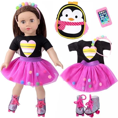 6 Pcs Skating Sport Doll Outfit Set for 18 Inch Dolls | 6 Pcs Outdoor Skating Sport Kit; Dress Up Playset for Kids; Fits 18 Inch Dolls; Age 3+, Doll