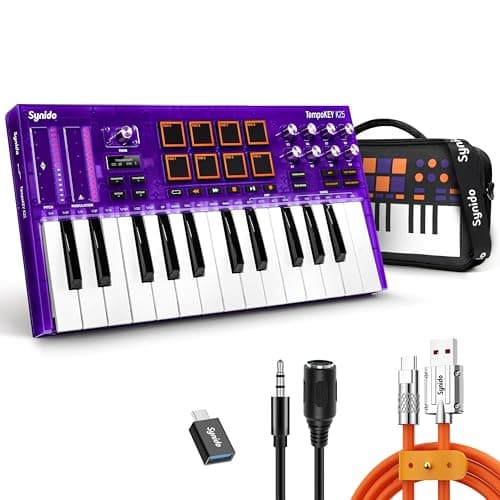 25 Key USB MIDI Keyboard Controller with Drum Pads, Professional Mini Midi Keyboard with OLED Screen, Beat Maker Machine for Music Production, Purple,