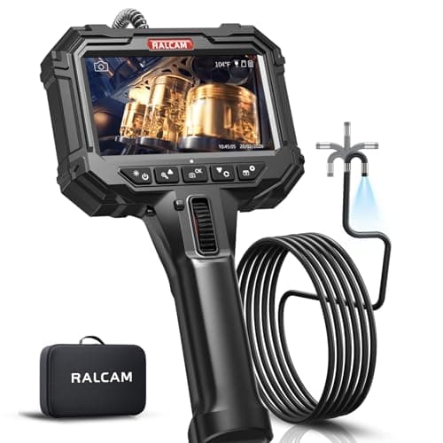 Two-Way Articulating Borescope for Mechanic Automotive HVAC Wall | 8X Zoom, 5" HD Video Endoscope Inspection Camera, 32GB Card, IP67 Waterproof Slim