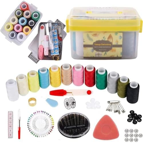 Sewing Kit for Adults & Beginners - Portable Travel Hand Sewing Supplies with Case, Thread, Needles, Scissors - Complete Basic Starter Set (Yellow)