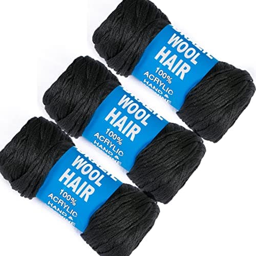 3Pcs Brazilian Yarn Wool Hair Arylic Yarn for Hair Crochet Braid Twist Warps Black Color