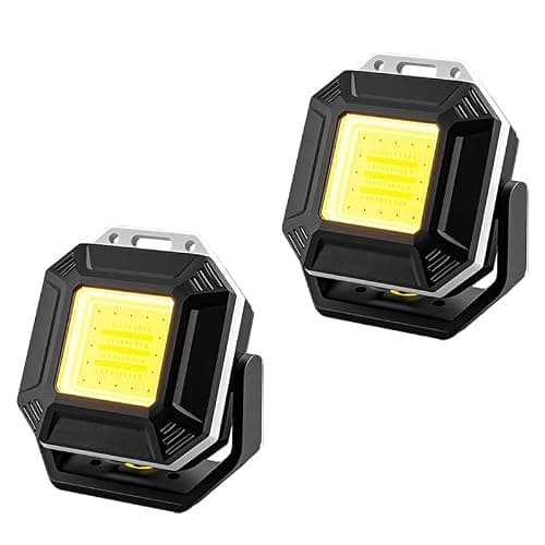 2 Pack COB Work Light Rechargeable, Mini EDC Keychain Light 14 Modes Waterproof, 1200LM Magnetic Light with Stand, Foldable Flashlight for Camping,
