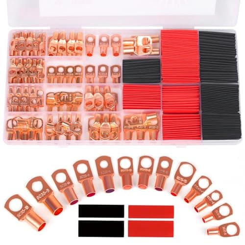 260PCS Copper Wire Lugs, AWG 2 4 6 8 10 12 Cable, Terminal Connectors | 2-12 Gauge Battery Cable Ends,Ring Terminals Connectors, 120Pcs Battery Cable