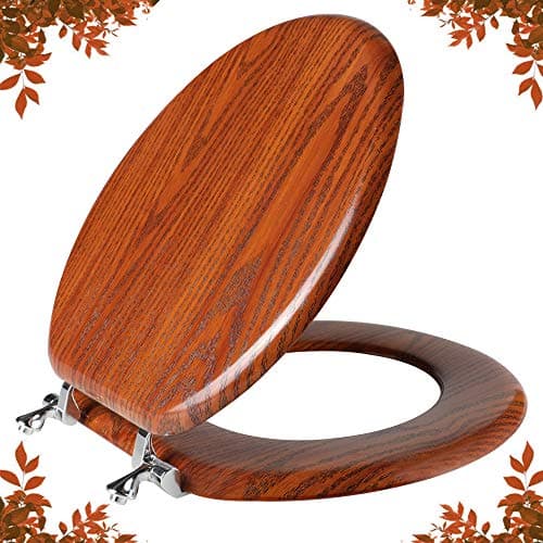 Round Toilet Seat Molded Wood Toilet Seat with Zinc Alloy Hinges, Easy to Install also Easy to Clean, Anti-pinch Wooden Toilet Seat by Angol Shiold