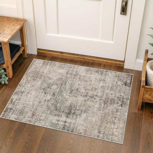 Taupe 2x4 Runner Rug for Entryway Indoor, Kitchen Floor Waterproof, Bathroom, Powder Room, Washable Non Slip Low Pile Stain & Fade Resistant, Modern