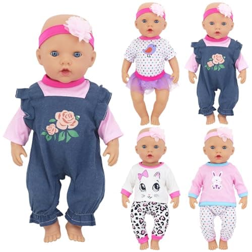 ECORELF 4 Sets Baby Doll Clothes for 14-18 Inch Dolls | 16 Inch Baby Doll Fashion Clothes Dresses and Accessories Outfits Pretend Play Age 3+
