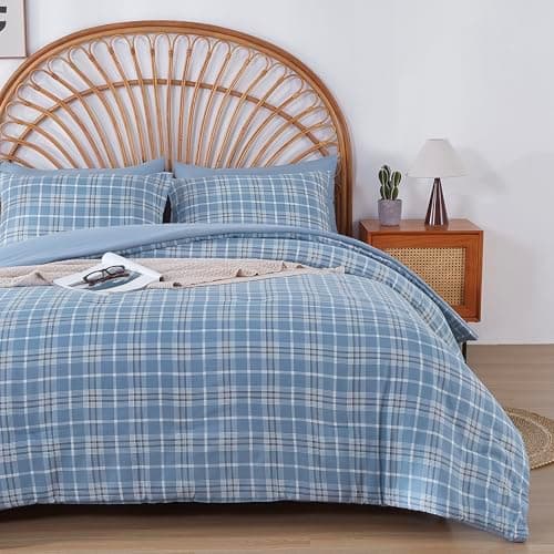Oli Anderson King Comforter Set, Blue Plaid, Reversible, 3 Pieces | Checkered Bedding Set, Lightweight & Fluffy, Soft Microfiber, Includes 2