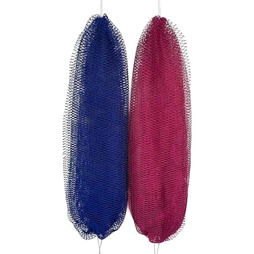 African Net Sponge Authentic, 2 Pieces African Exfoliating Net Sponge with Knots, Quick-Drying Body Scrub Net, Bath Washcloth Loofah for Women and Men