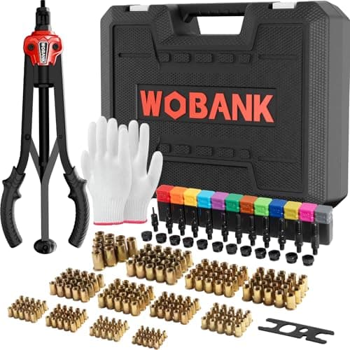 Rivet Nut Tool, 16" Heavy Duty Rivnut Tool Kit with 12PCS Metric/SAE Mandrels, 230PCS Rivet Nuts, Wrench, Gloves and Carrying Case, Auto Release Nut