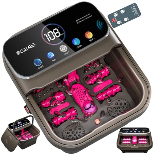 OOAMBB Collapsible Foot Spa with Heat, Bubble,Temp Control,Remote Control, Color Touch Screen Foot Bath Massager with 6 Massage Rollers,Foot Soaking