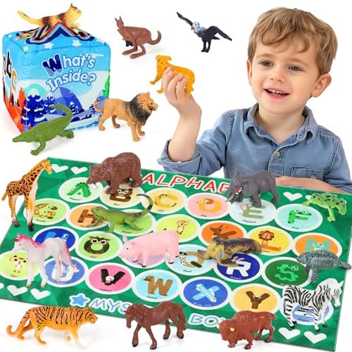 Alphabet Mystery Box for Kids - Alphabet Learning Toy with 26 PCS Animal Figurines Letter Matching Game Montessori Educational Toy Preschool