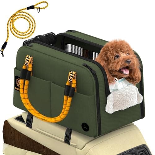 PAWZIDEA Center Console Dog Car Seat, Enclosed Small Dog Armrest Booster Carseat, Secure Straps &Anti Slip, Portable TSA Approved Puppy Pet Carrier