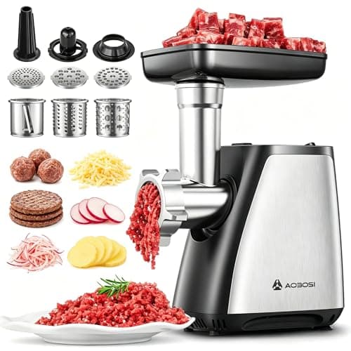 AAOBOSI Meat Grinder, 4-In-1 Meat Grinder Electric [2800W Max] with 3 Slice, Shred Blades,2 Blades,3 Plates,Sausage Stuffer,Kubbe Kit, for Home