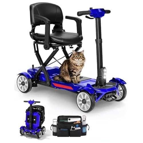 Ecomobi Folding Lightweight Mobility Scooter for Seniors & Adults, M4 Blue | Airline-friendly 12Ah removable battery, up to 15 miles, full suspension,