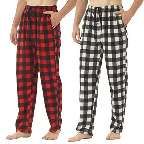 2-3 Pack Mens Pajama Pants Mens Fleece Plaid Lounge Pajama Bottoms Sleepwear Pjs with Pockets