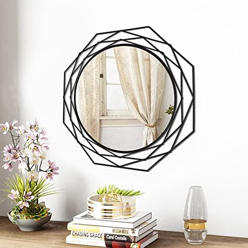 Decorative Wall Mirror Round Mirrors - Black 24 Inches Geometric Circle Mirror Personality Hanging Mirrors for Living Room, Bathroom, Bedroom,