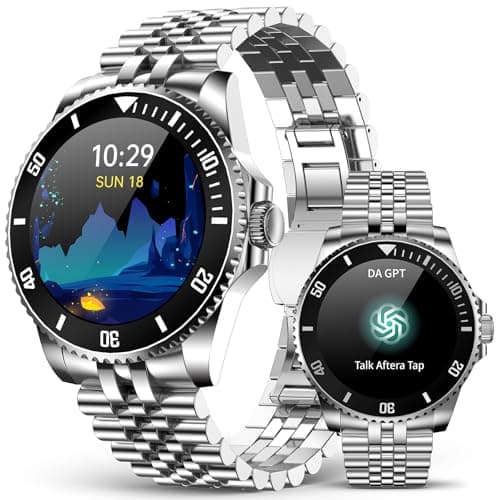 SOUYIE GPT AI Smart Watch Men, Fitness Tracker Waterproof 44mm Silver Black | 1.19" AMOLED, Round, Voice Assistant, 24/7 Heart Rate/BP/SpO2/Sleep