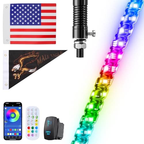 Ehaho 1PCS 6FT Whip Lights w/Spring Base, RGB Chasing, APP & Remote Control | IP67 LED Whip Lights for Side by Side with 366+ Light Modes, Music Sync,