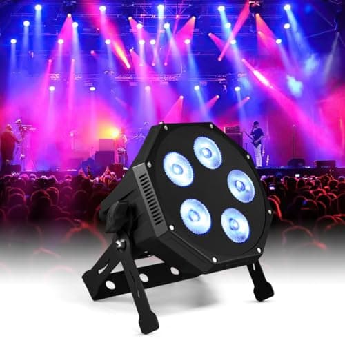 SHEHDS LED GlamoPar Lighting, 5x12w Stage Light, RGBAL+UV 6in1 Color Mixing, Strobe Effect, Intelligent Start Stop, Temperature Control, DMX Contorl